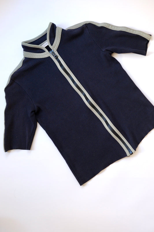 Prada dark blue shortsleeved zip-up top