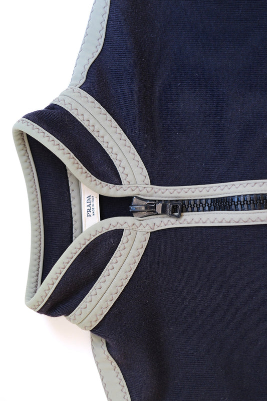 Prada dark blue shortsleeved zip-up top