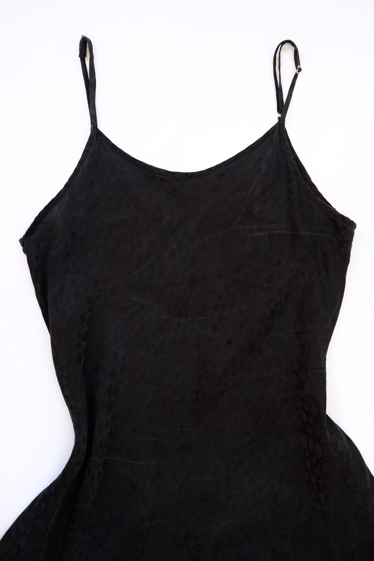 1990s vintage black patterned silk slip dress