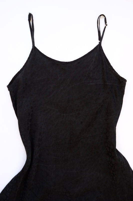 1990s vintage black patterned silk slip dress