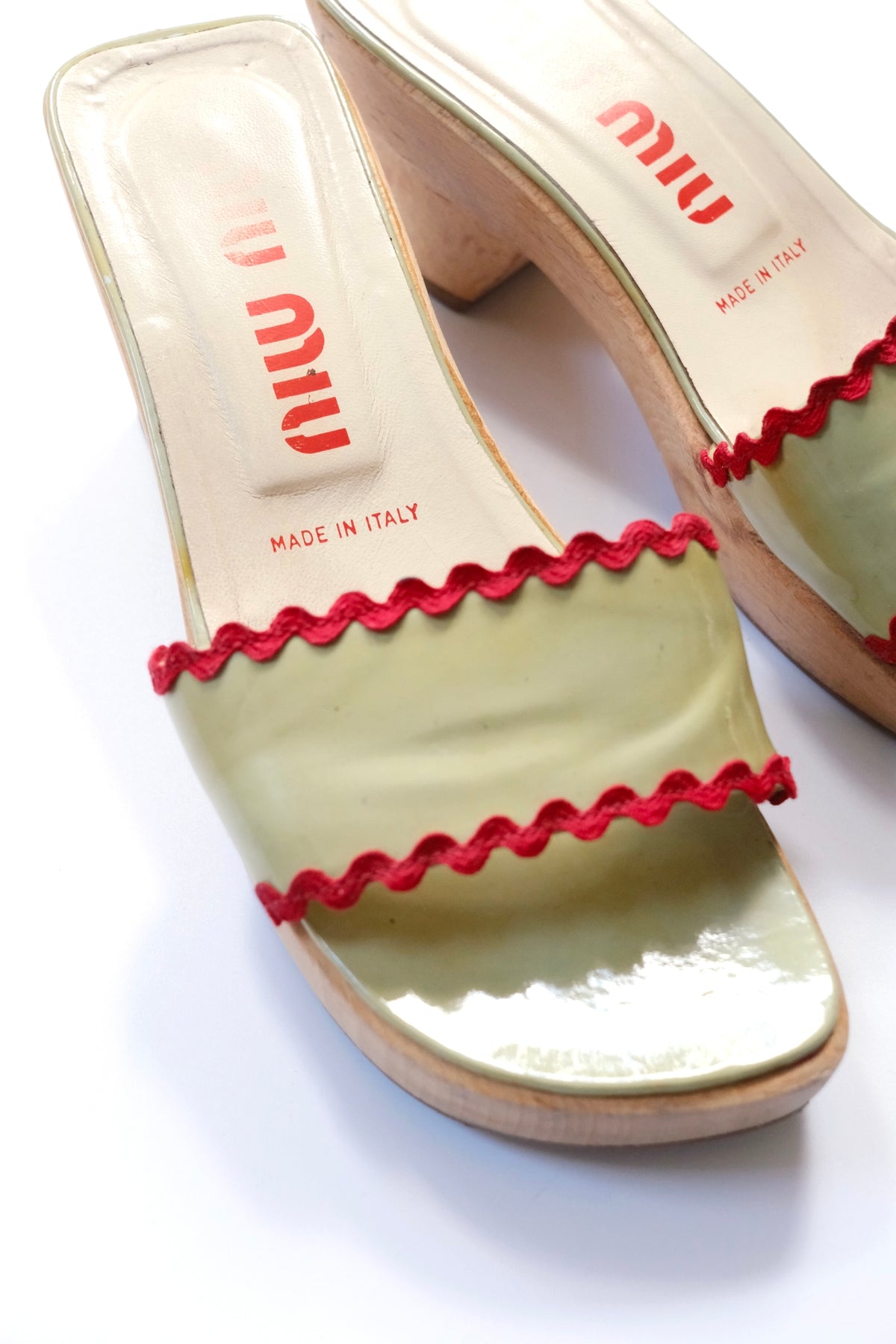 Miu Miu SS 1998 leather wooden clogs