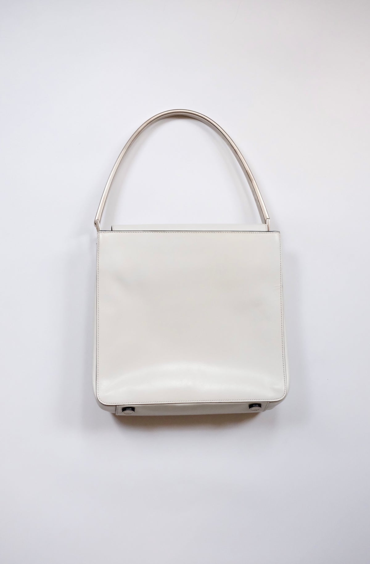 Prada FW 1998 white leather handbag with metal handle