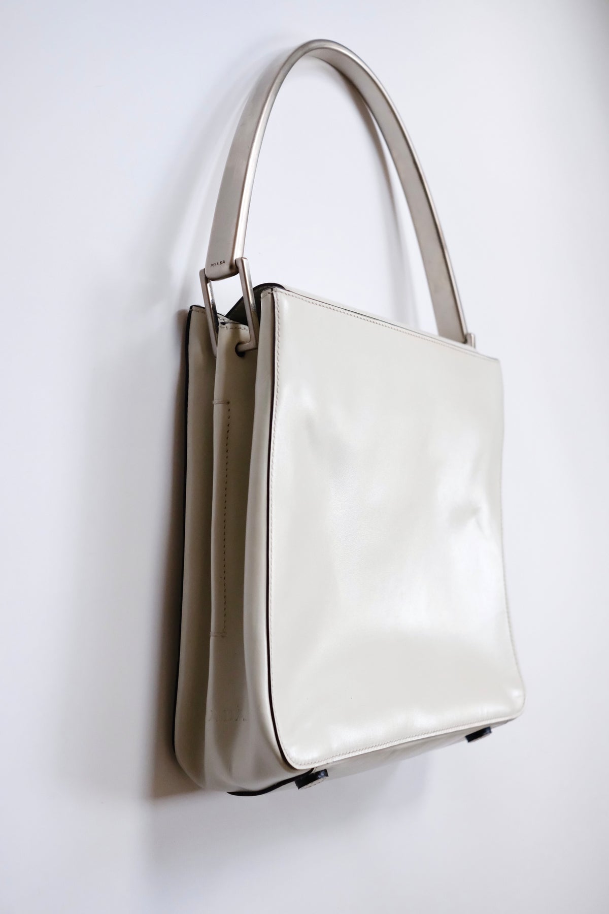 Prada FW 1998 white leather handbag with metal handle