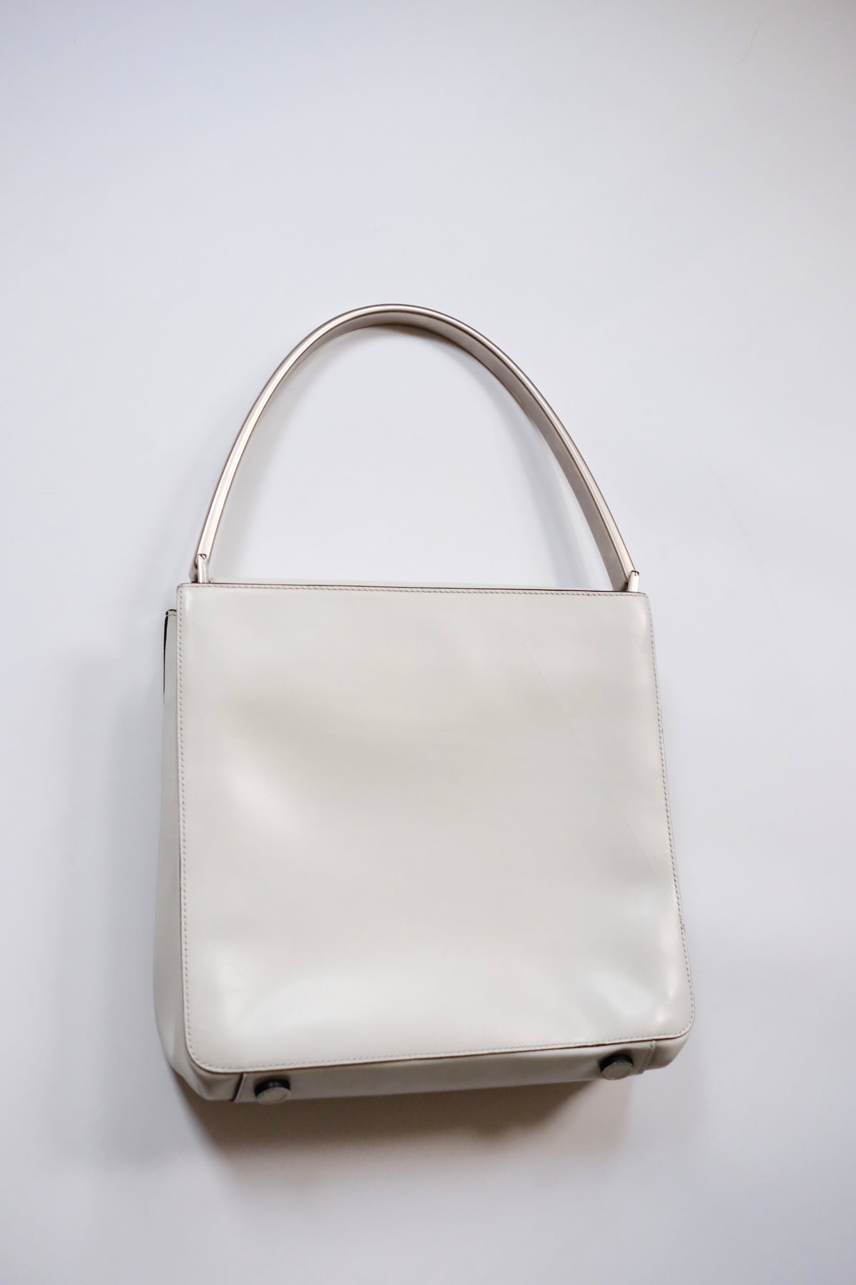 Prada FW 1998 white leather handbag with metal handle