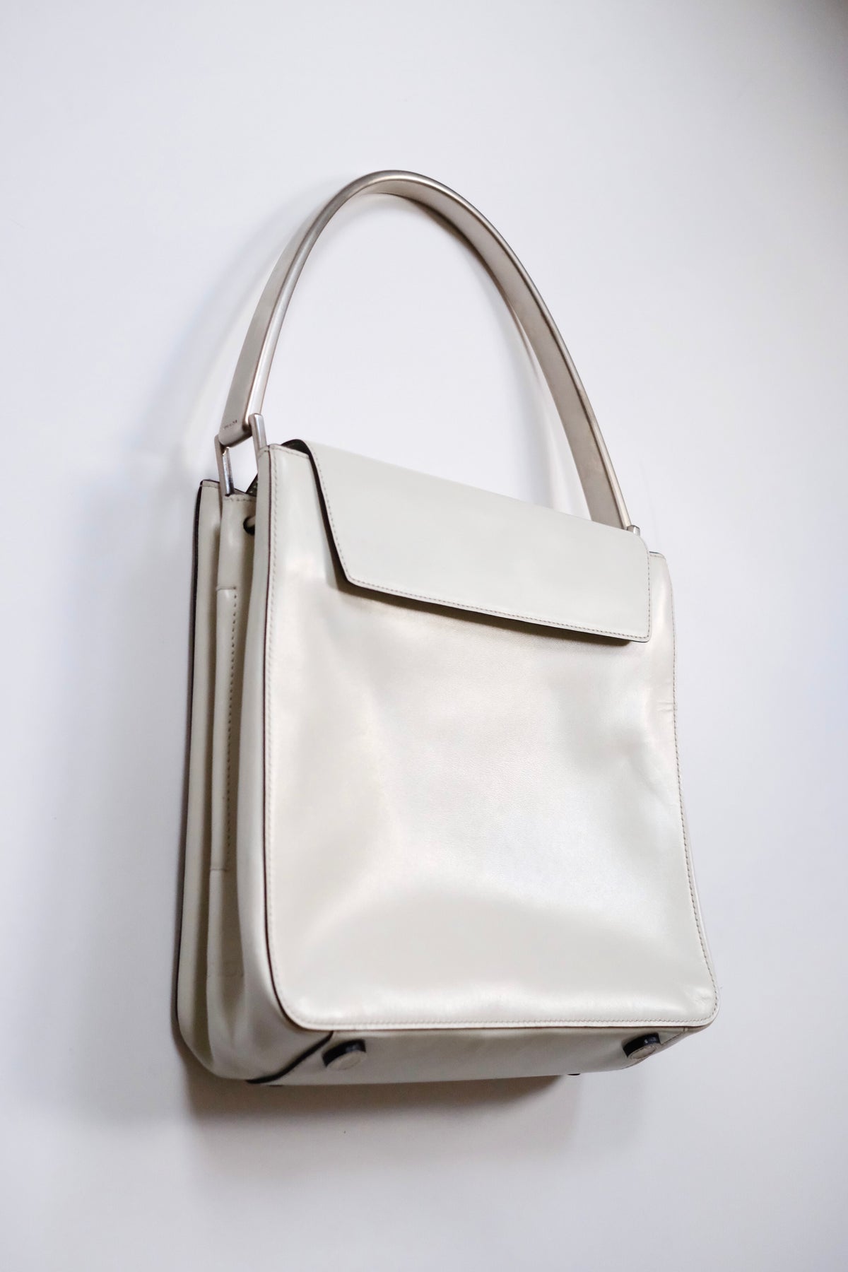 Prada FW 1998 white leather handbag with metal handle