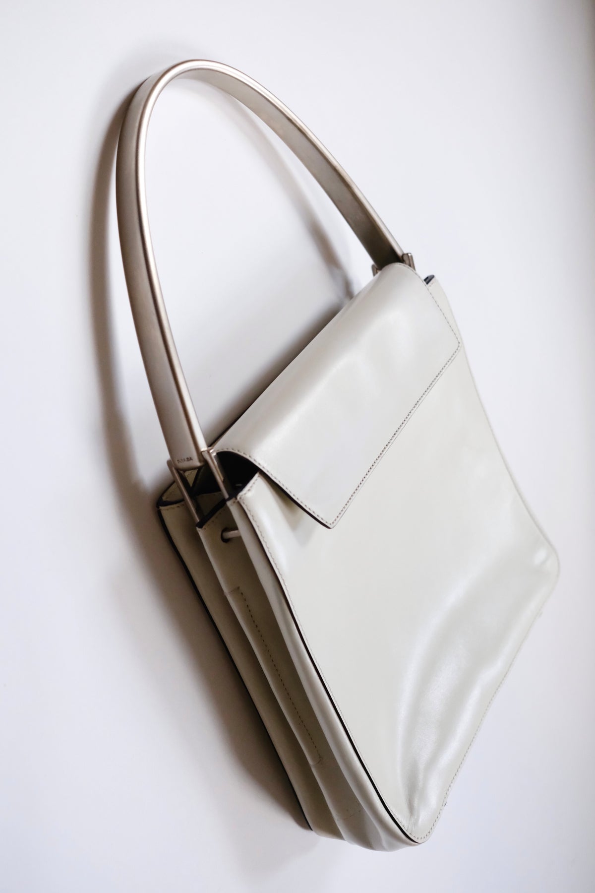 Prada FW 1998 white leather handbag with metal handle