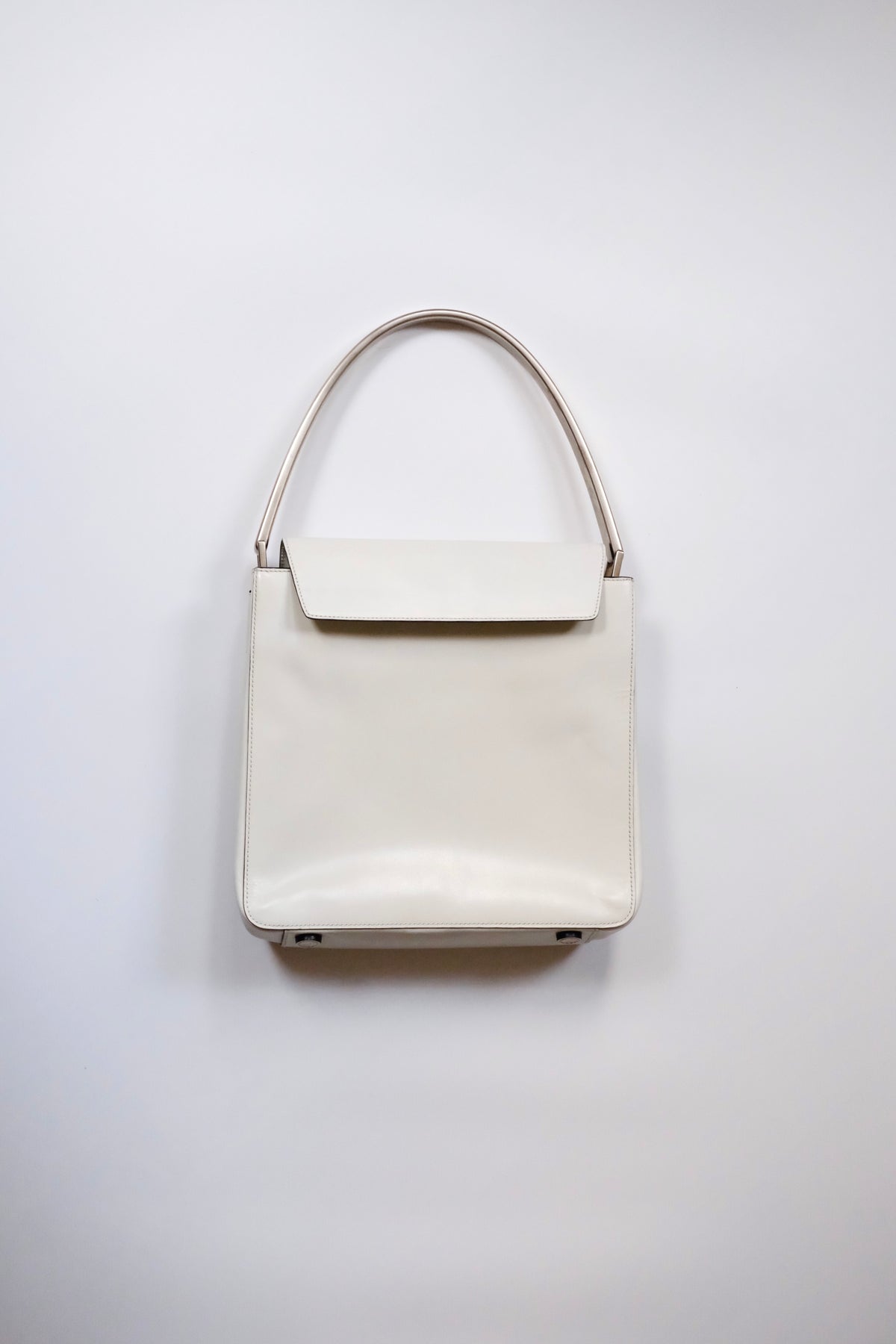 Prada FW 1998 white leather handbag with metal handle