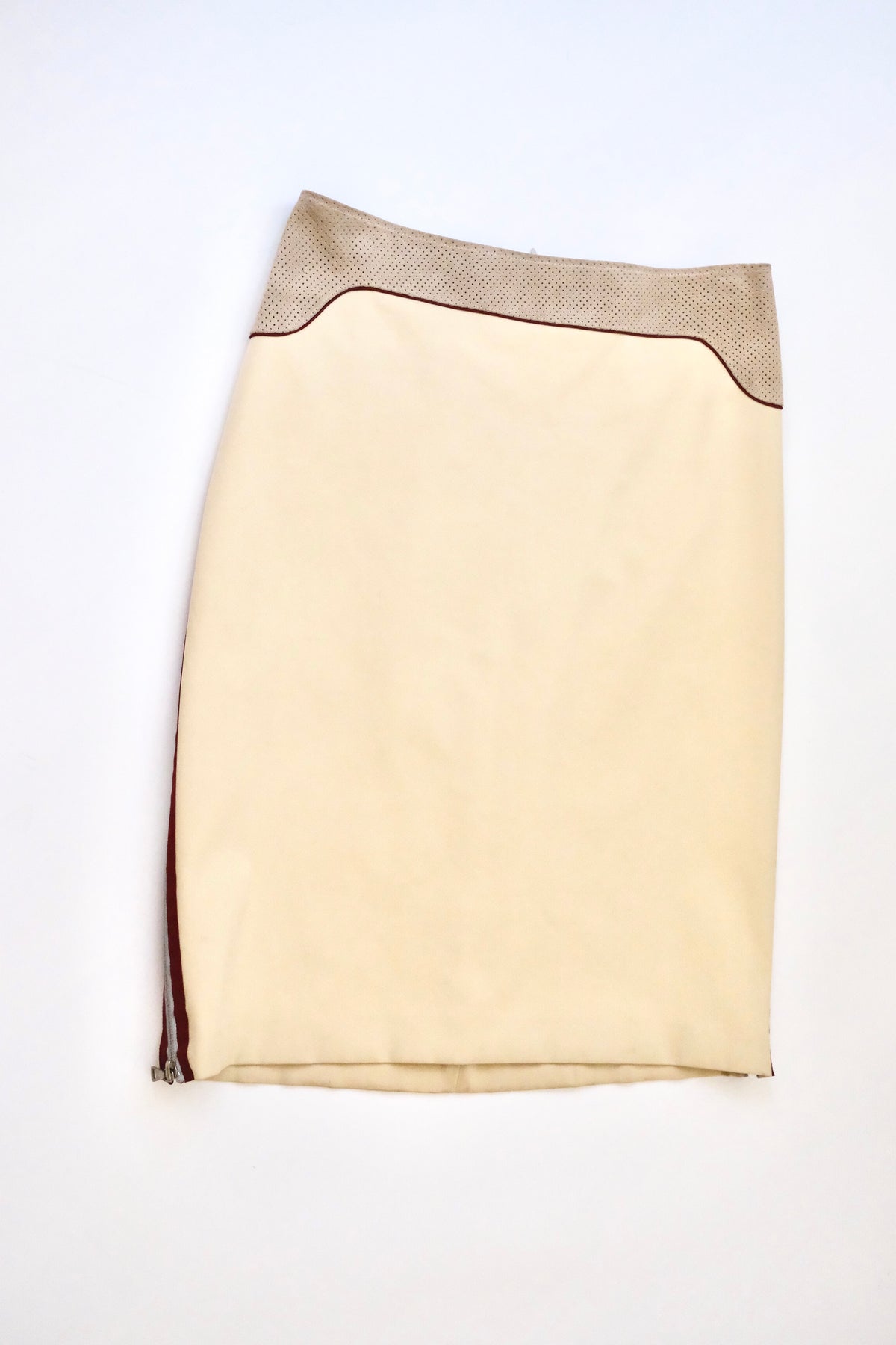 1990s Prada beige zip-up midi skirt