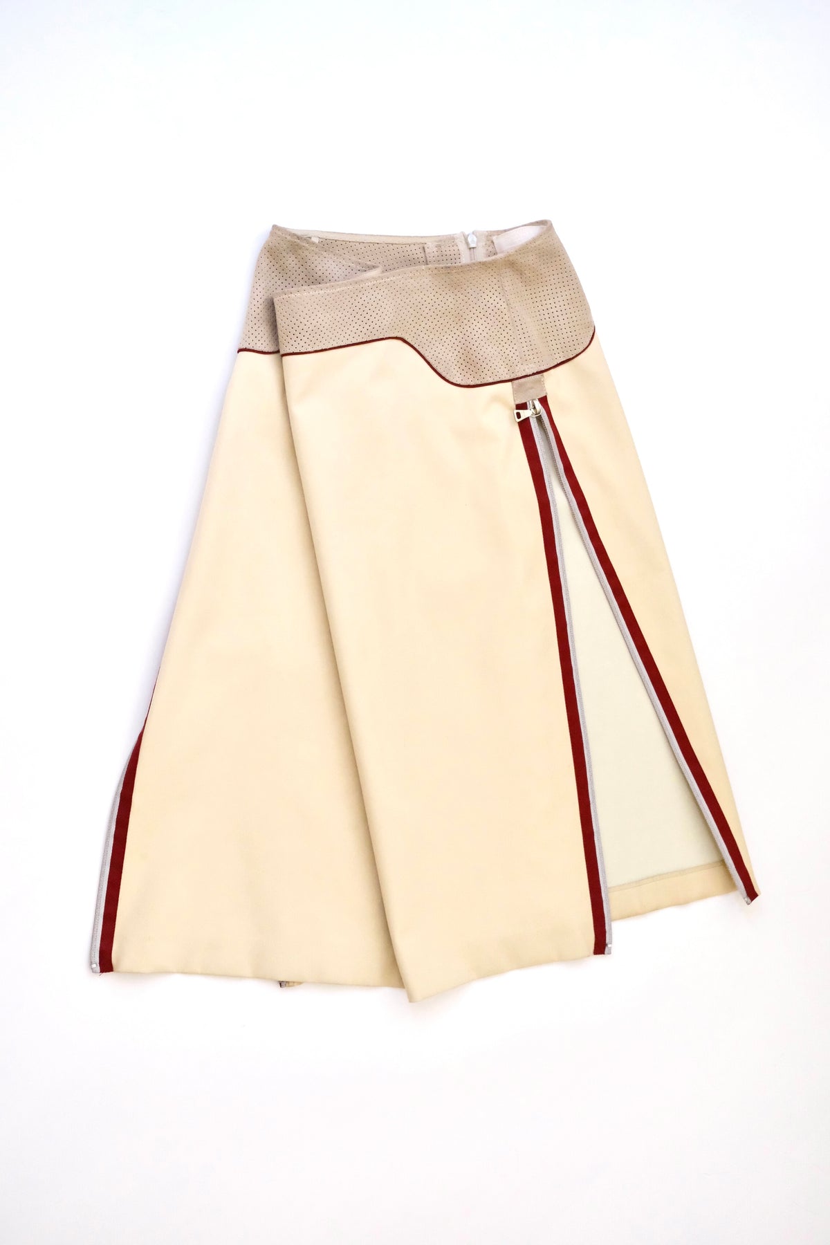 1990s Prada beige zip-up midi skirt