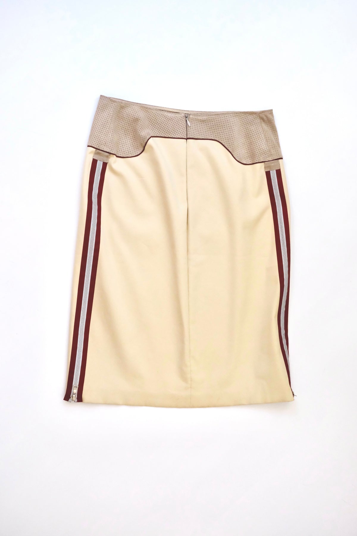 1990s Prada beige zip-up midi skirt