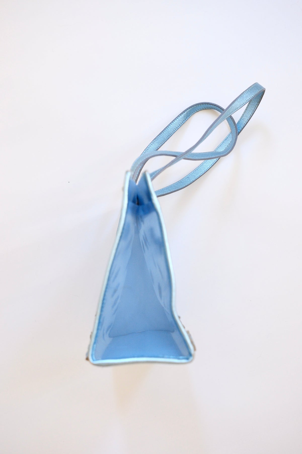 Miu Miu FW 1999 metallic light blue daisy mesh tote bag