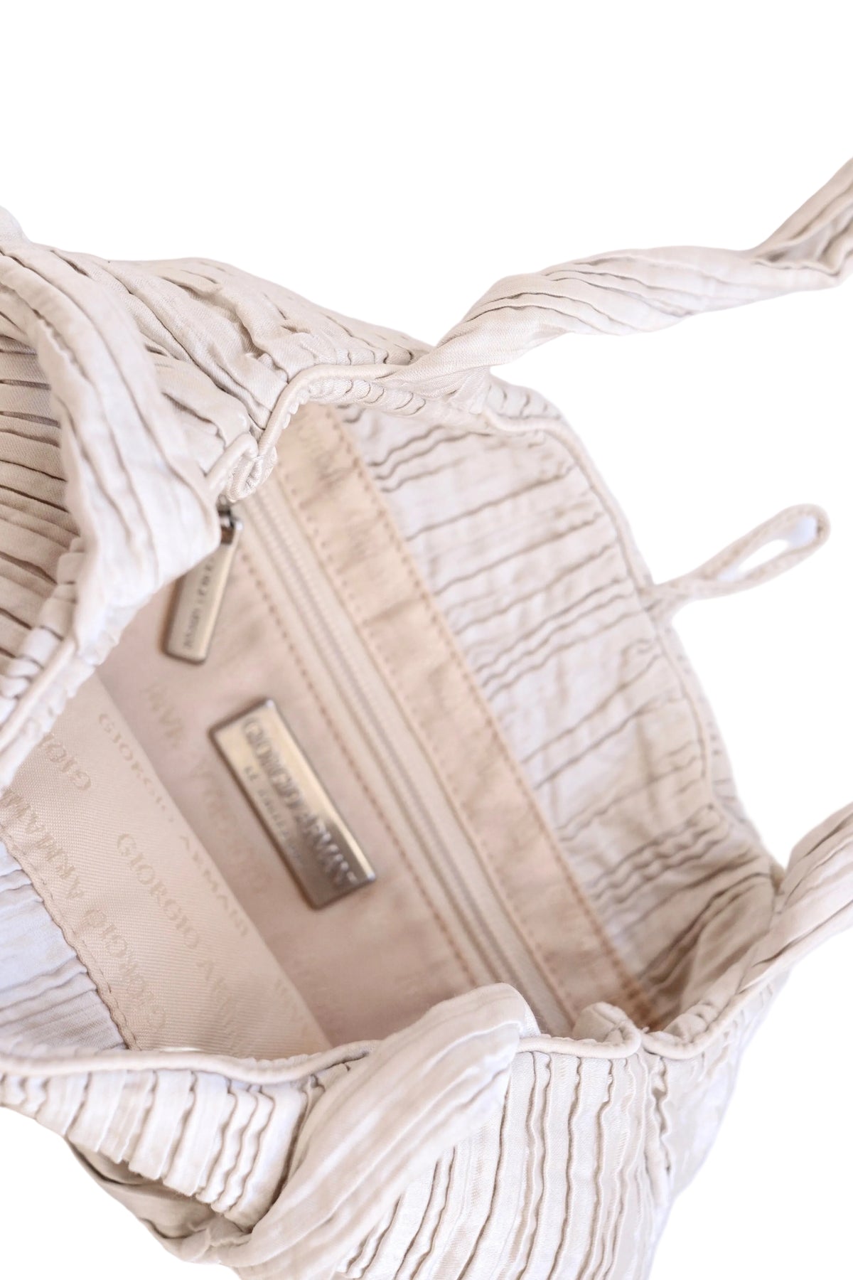 Vintage Giorgio Armani pleated ivory silk tote bag