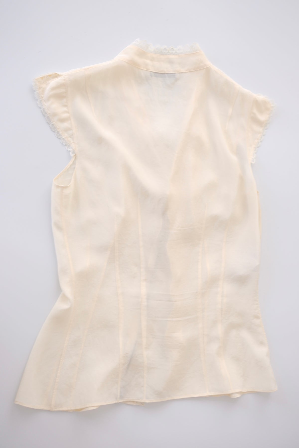 Prada semi-sheer cream zip-up blouse