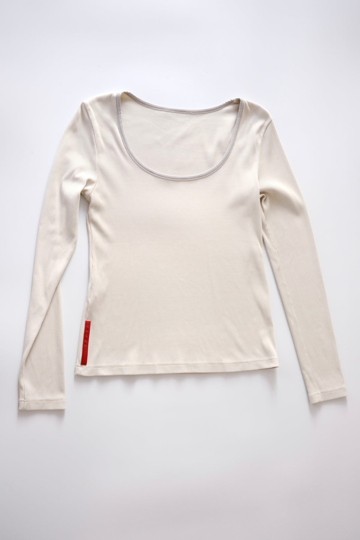 1990s Prada Linea Rossa ribbed cream longsleeve top