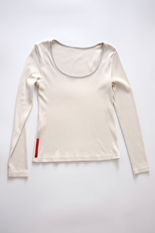 1990s Prada Linea Rossa ribbed cream longsleeve top