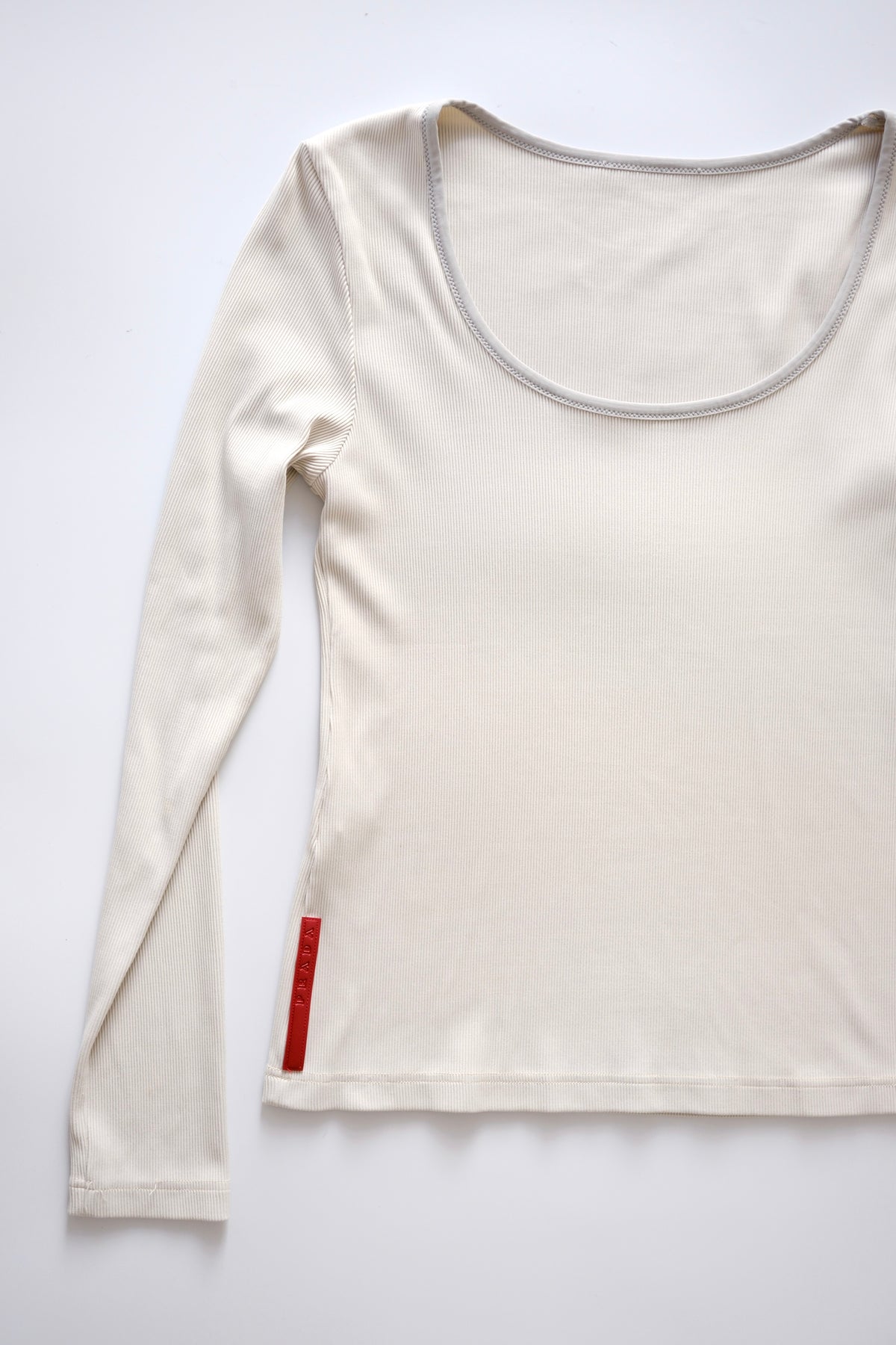 1990s Prada Linea Rossa ribbed cream longsleeve top