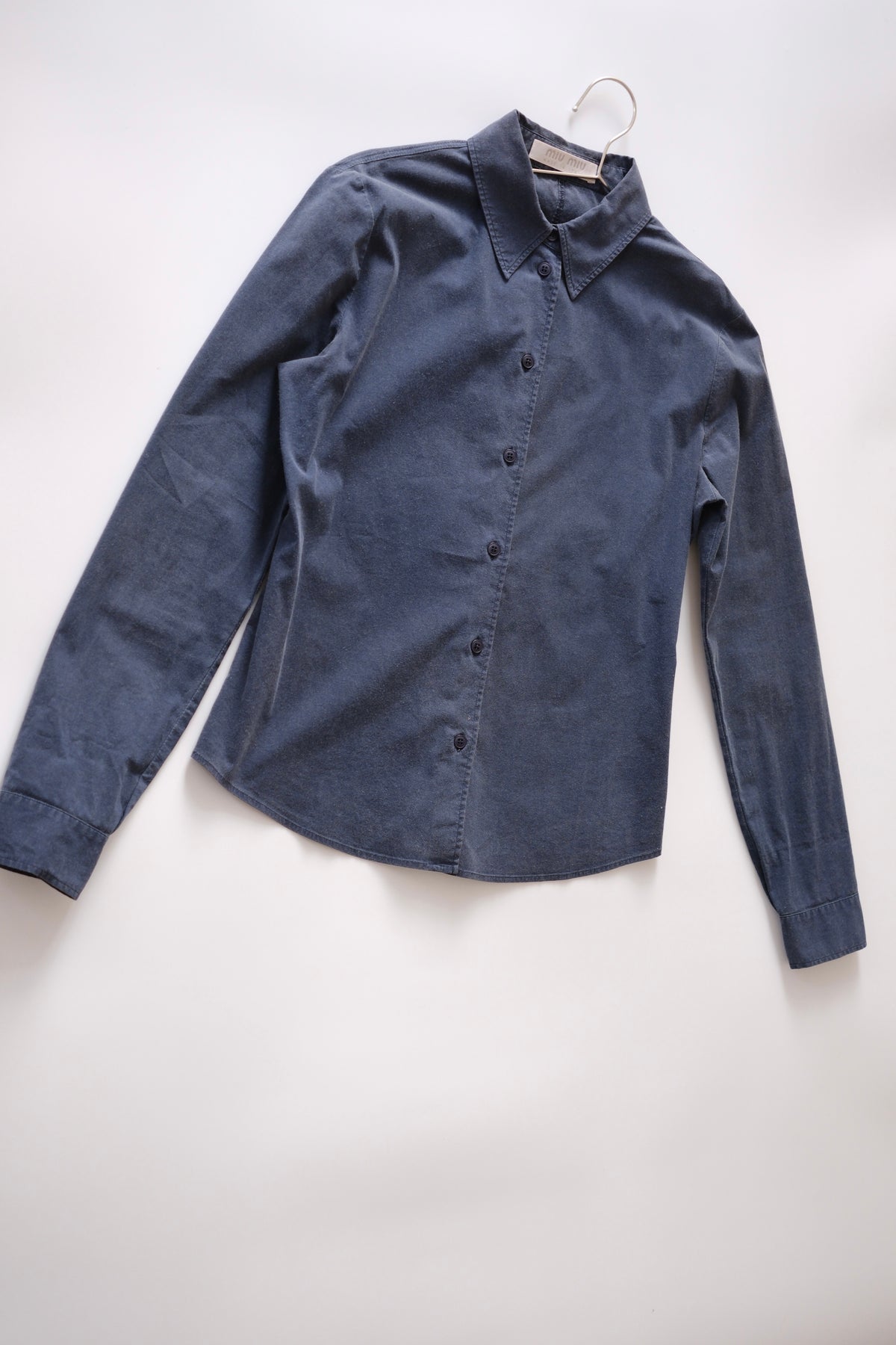 1990s Miu Miu washed out blue button-up shirt