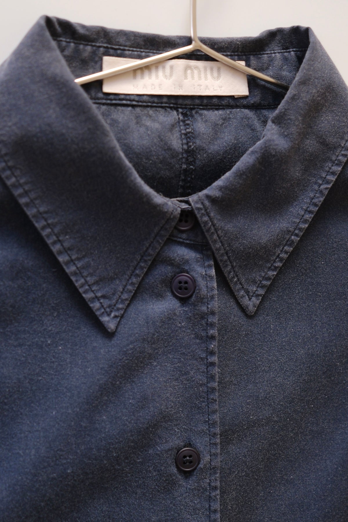 1990s Miu Miu washed out blue button-up shirt