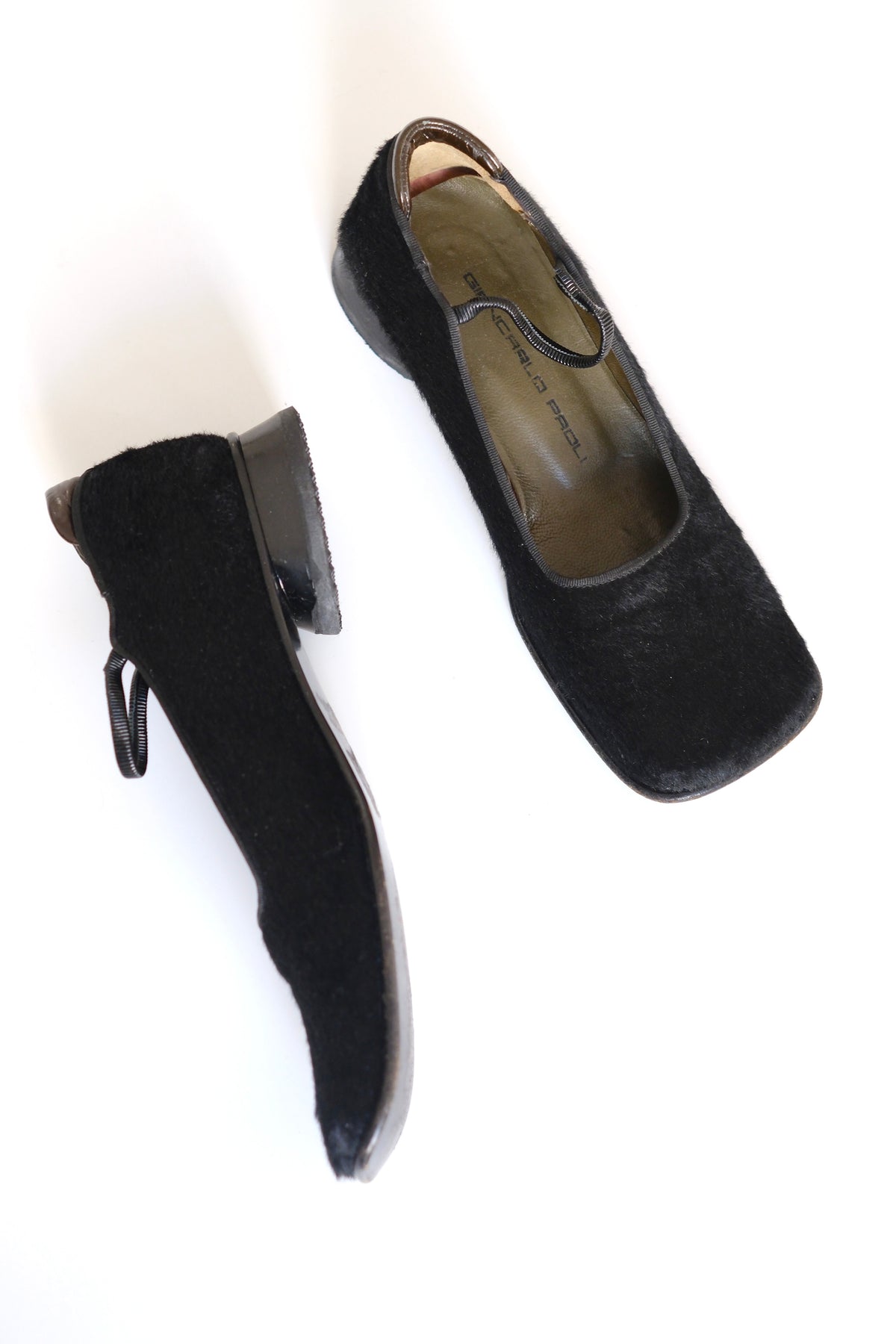 Gianfranco Paoli black ponyhair square toe mary jane flats