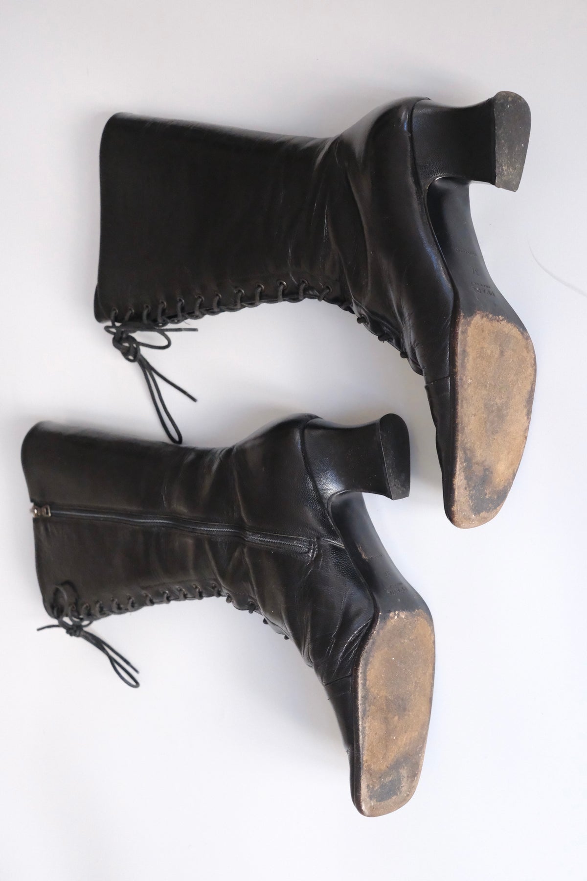 Prada FW 2001 victorian lace-up black leather boots
