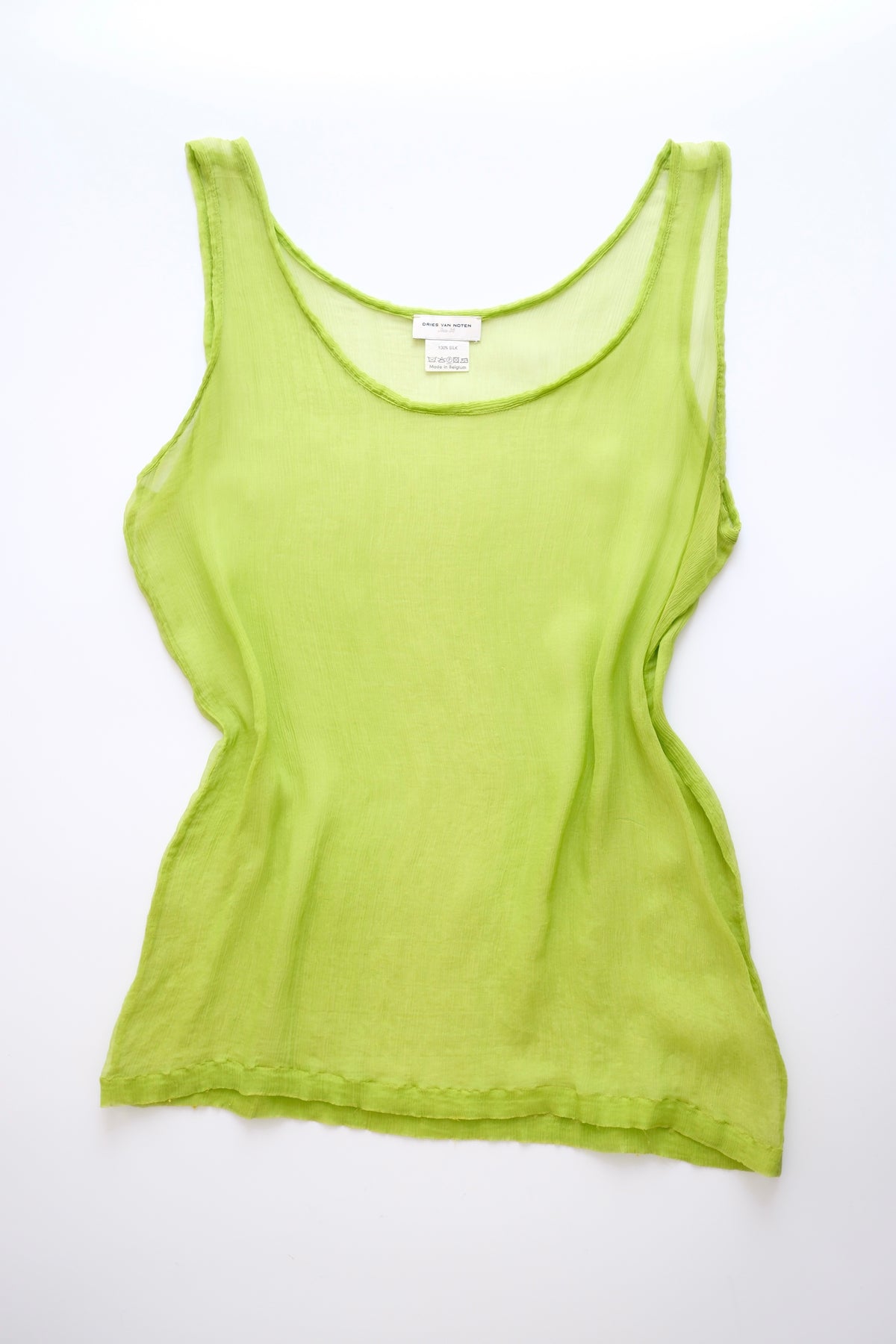 Vintage Dries van Noten lime green sheer silk tank top
