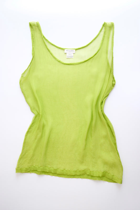 Vintage Dries van Noten lime green sheer silk tank top