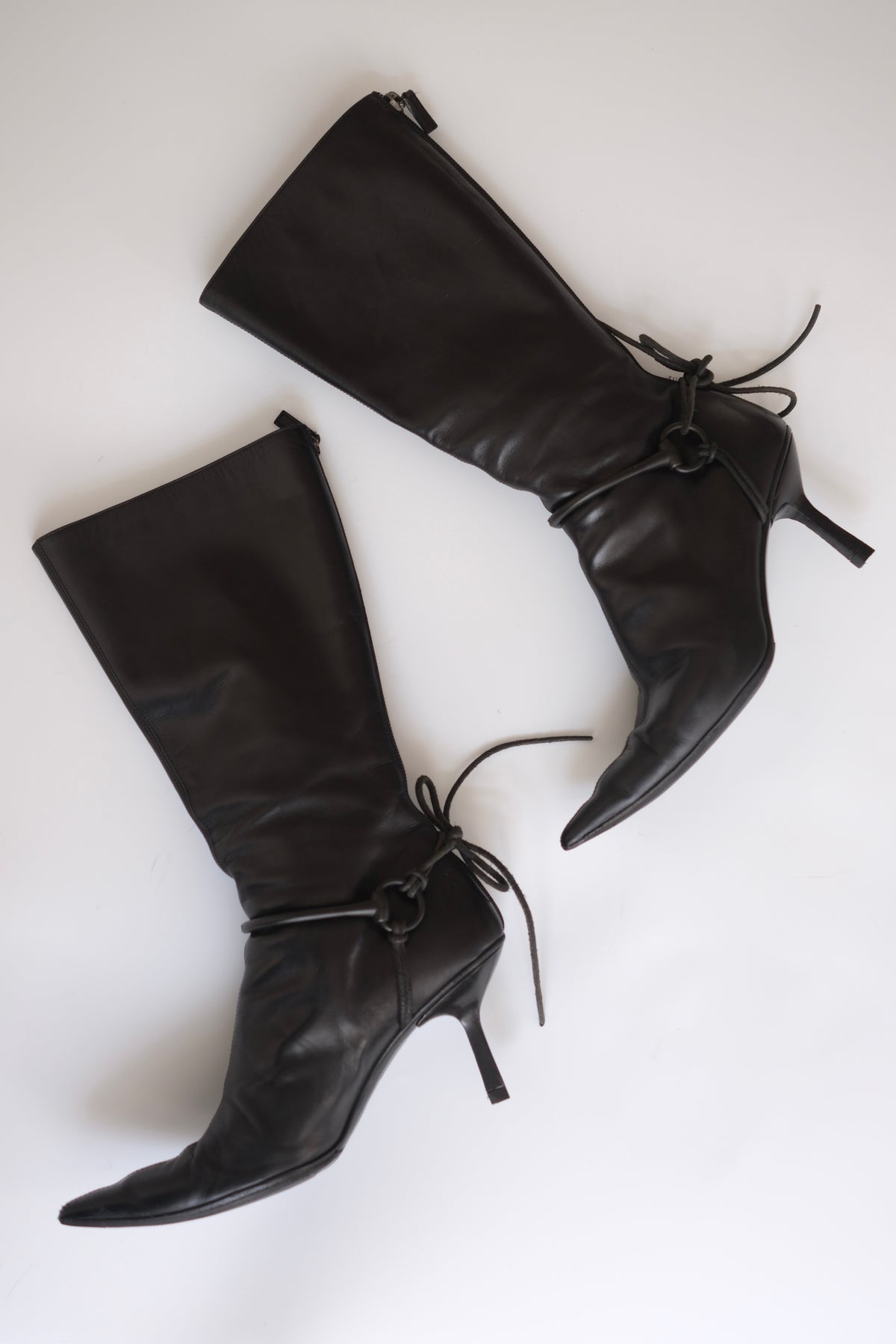 Gucci by Tom Ford FW 1999 horsebit harness black leather pointy heeled boots