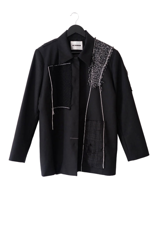 Jil Sander black jacket with tweed appliqués