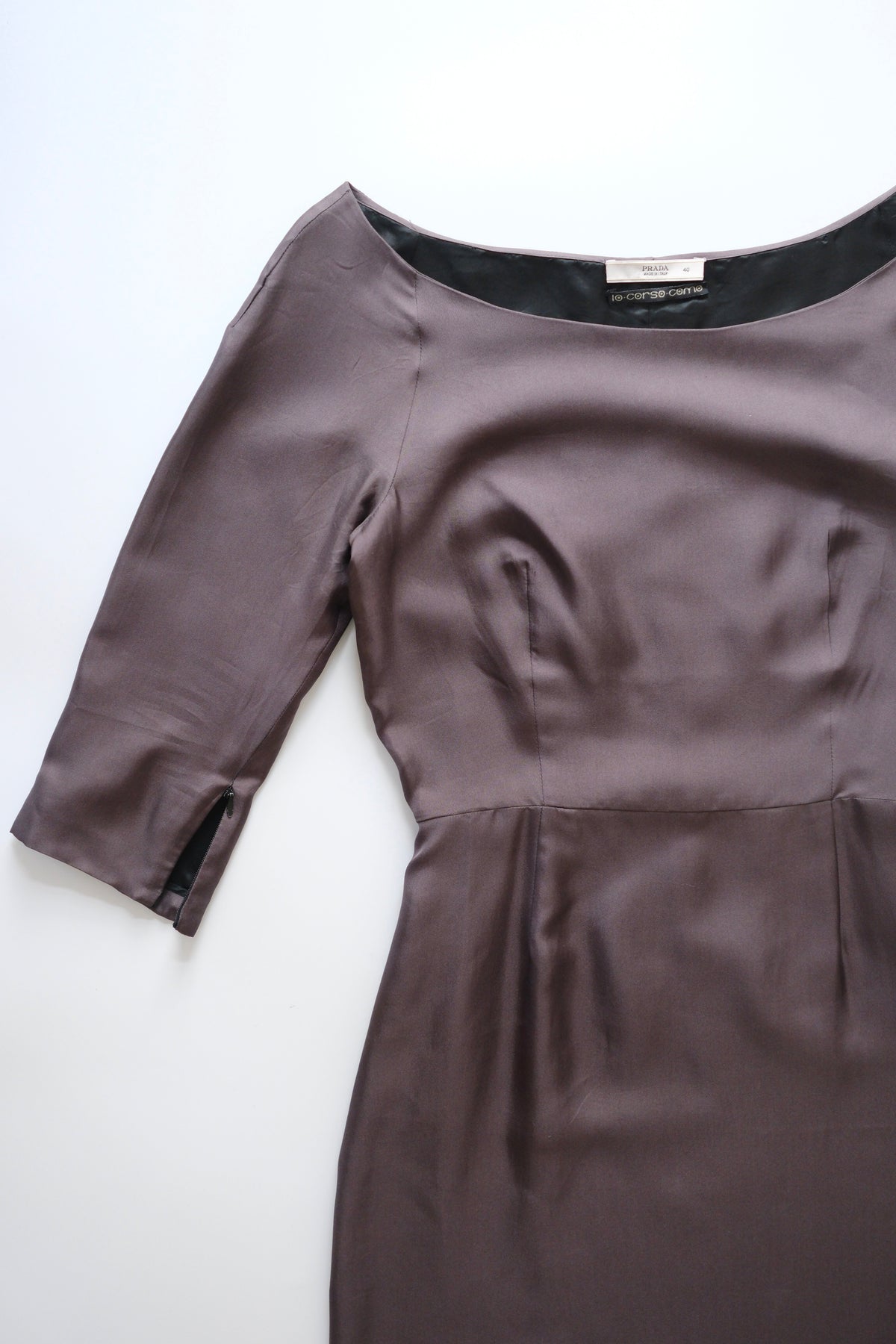 Vintage Prada 10corsocomo purple grey satin silk midi dress
