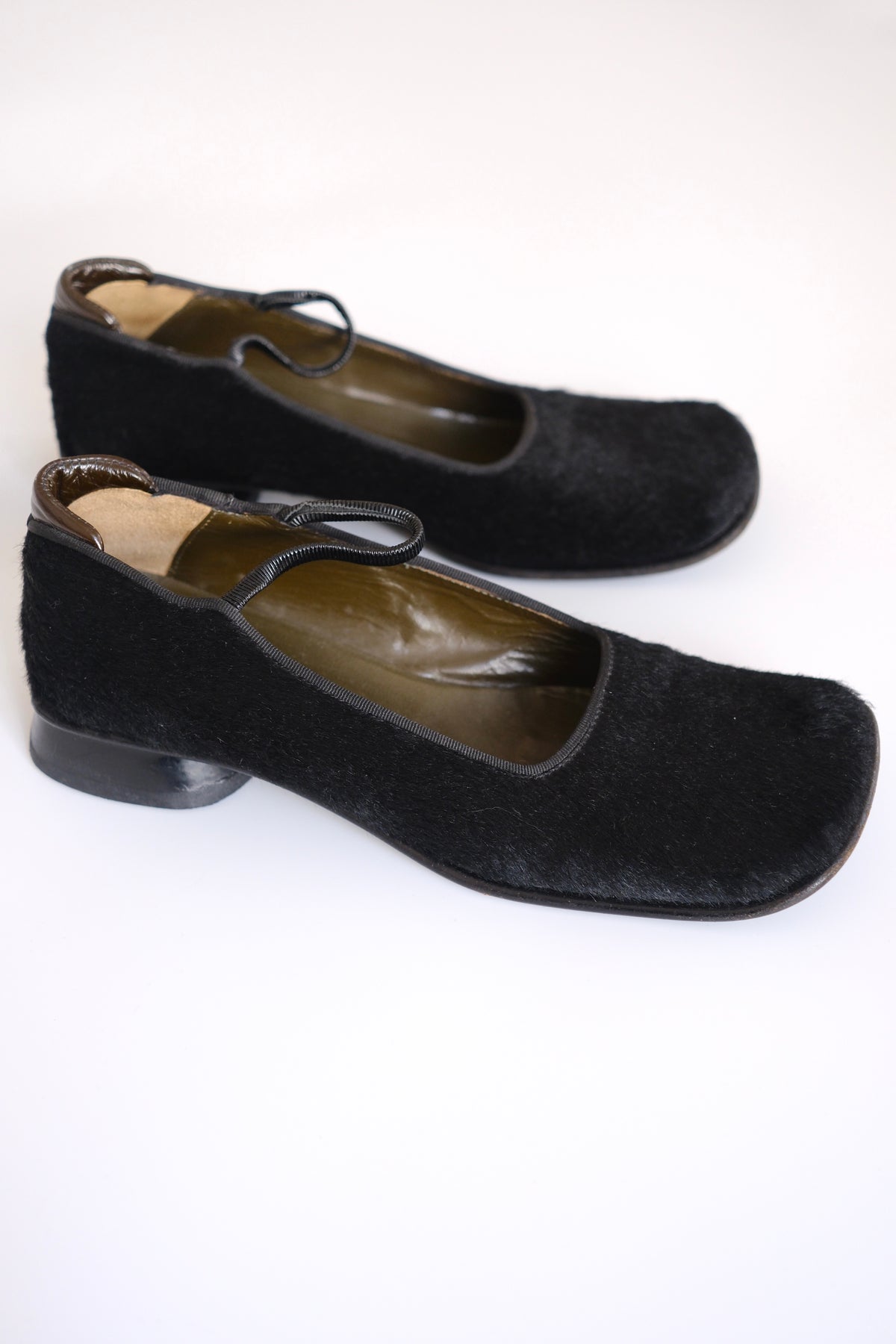 Gianfranco Paoli black ponyhair square toe mary jane flats