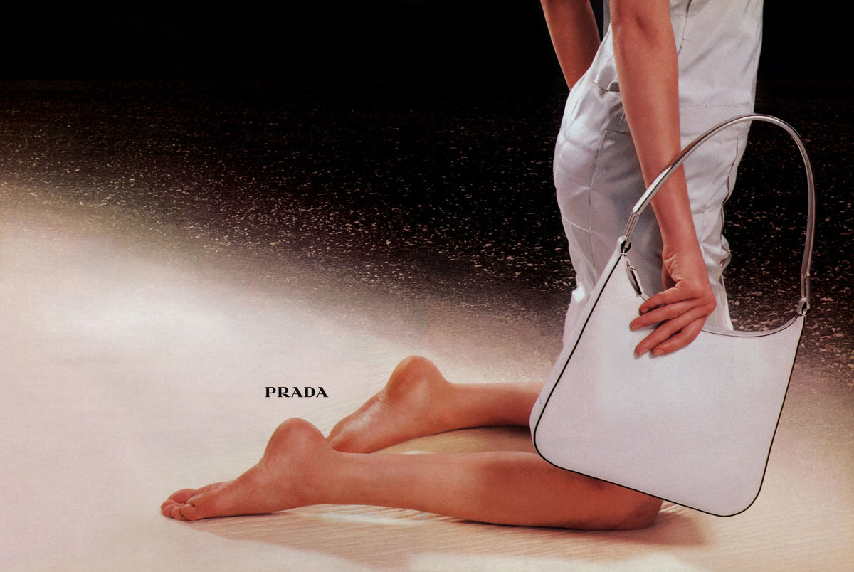 Prada FW 1998 white leather handbag with metal handle