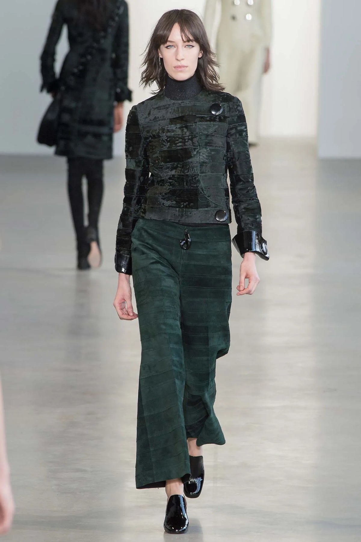 Calvin Klein Collection FW 2015 dark green wool tailored coat