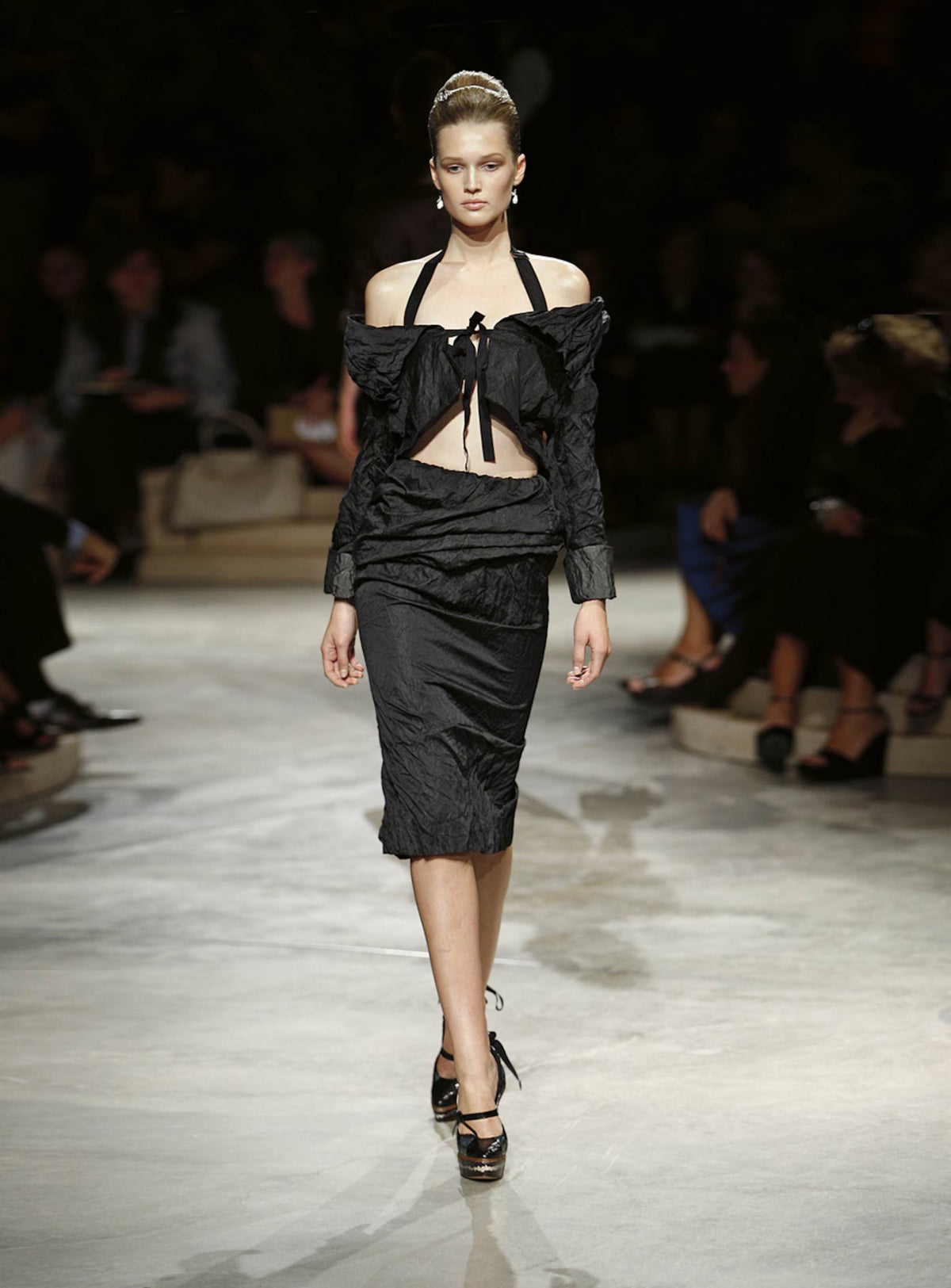 Prada SS 2009 white linen vest with contrasting black details