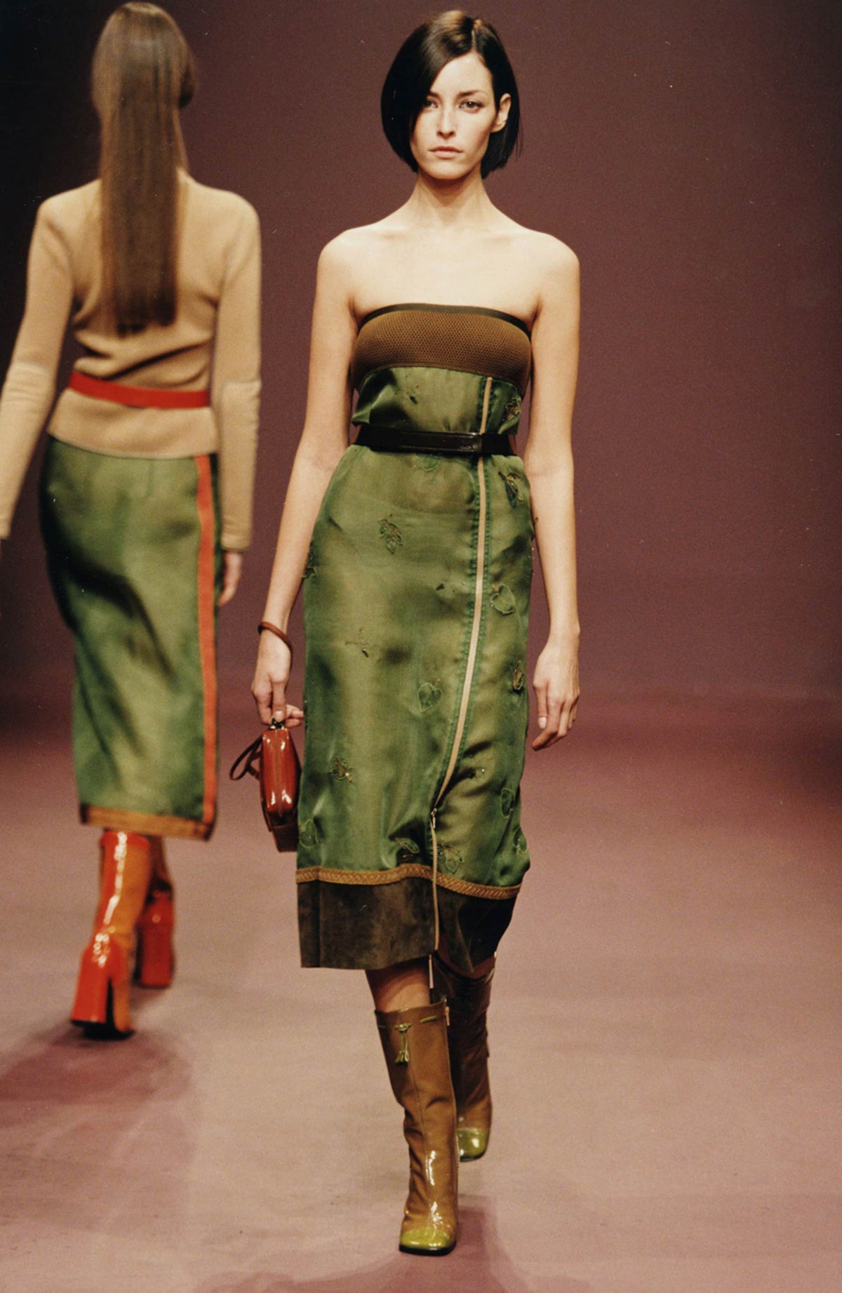 Prada FW 1999 tall color block patent leather boots