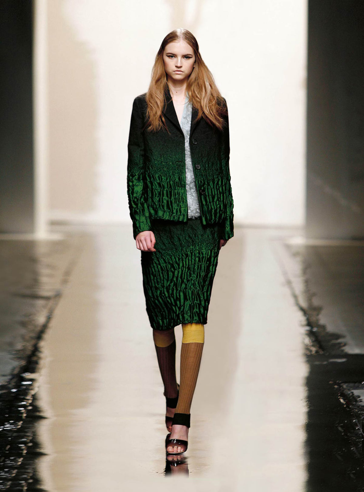 Prada FW 2007 black to gold ombré textured wool silk blend skirt