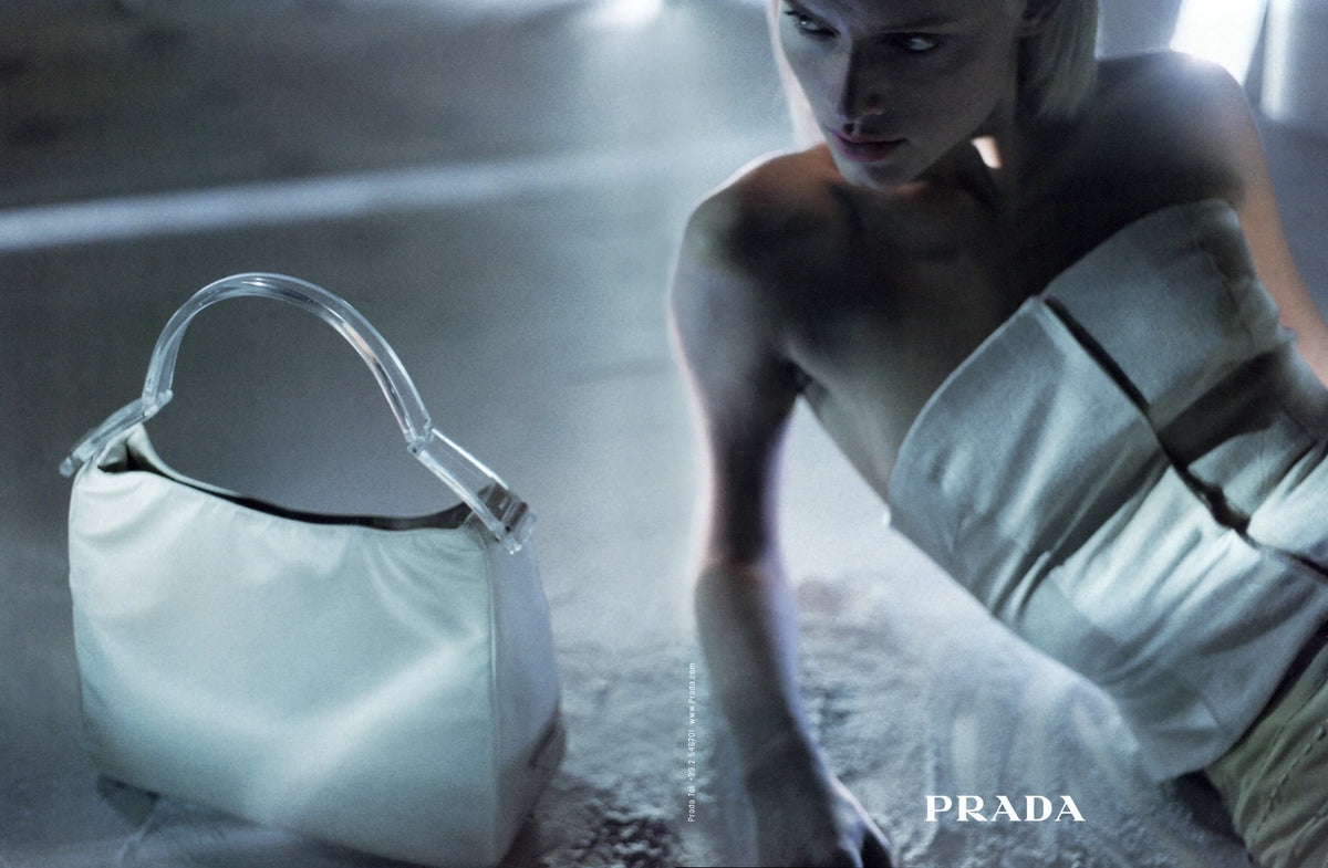 Prada FW 1998 white leather handbag with metal handle