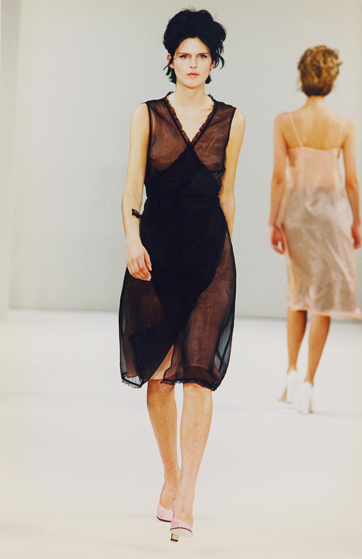 Miu Miu SS 1995 sheer black cropped button-up shirt